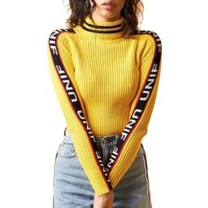 UNIF Express Yourself rib knit long sleeve turtleneck pullover sweater L yellow